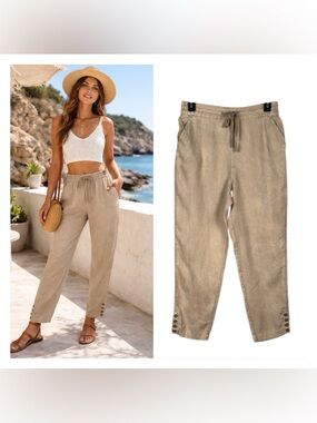 Nicole Miller Linen Pants Size Large Beachy Bohemian Lagom Euro Summer Coastal
